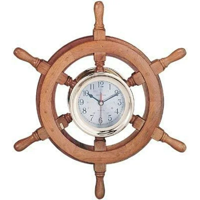 High Quality Nautical Ship Wheel Steering Wall Decoration Wood Craft Engraved Natural Polished Finish Indoor Metal Boat