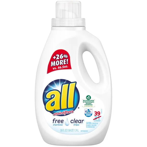 all Liquid Laundry Detergent Free Clear for Sensitive Skin, 59 Ounce, 39 Loads