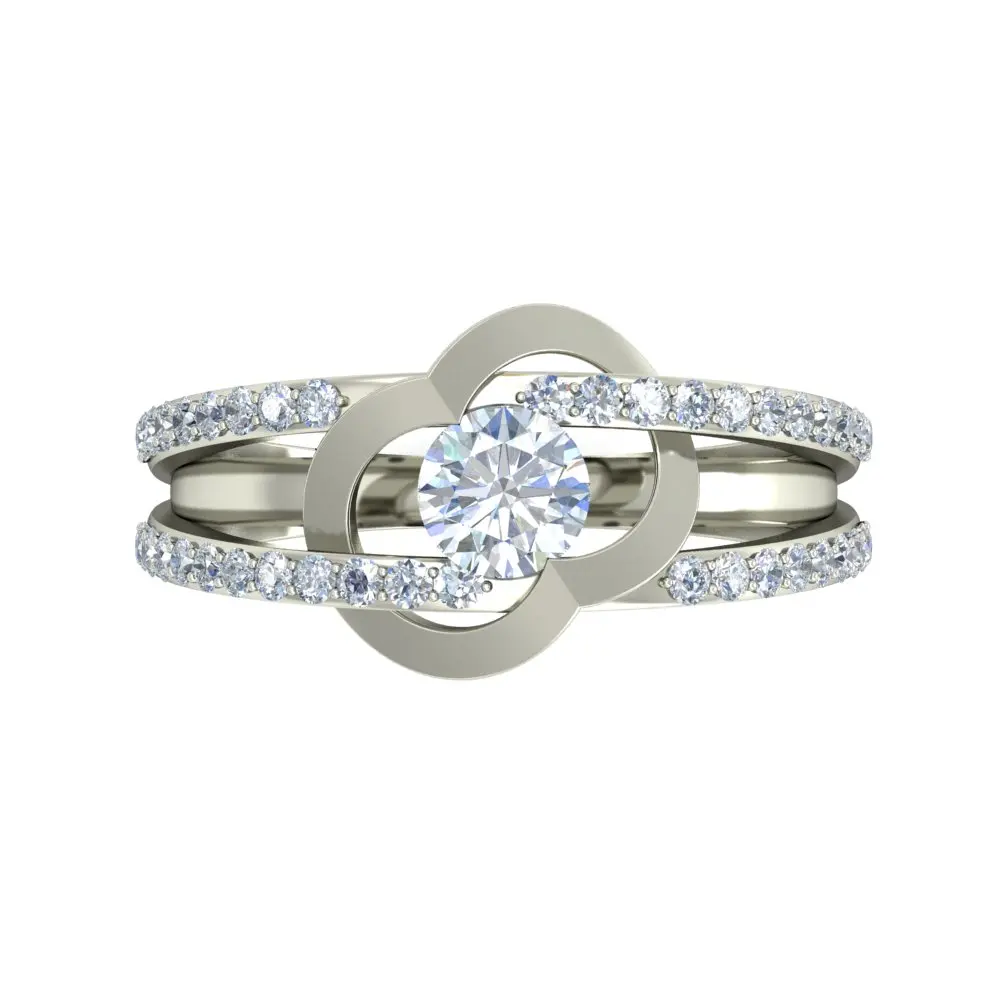 Bold Cross Over Custom Design 14K White Gold Lab Created Solitaire Diamond Girls Ring on Cocktail Partywear at Top Selling Price