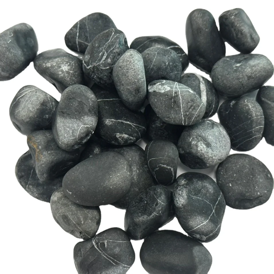 Super Cheap Tumbled Unpolished 10-80mm Black pebbles tumbled stone pebble for garden landscape decoration outdoor Gravel