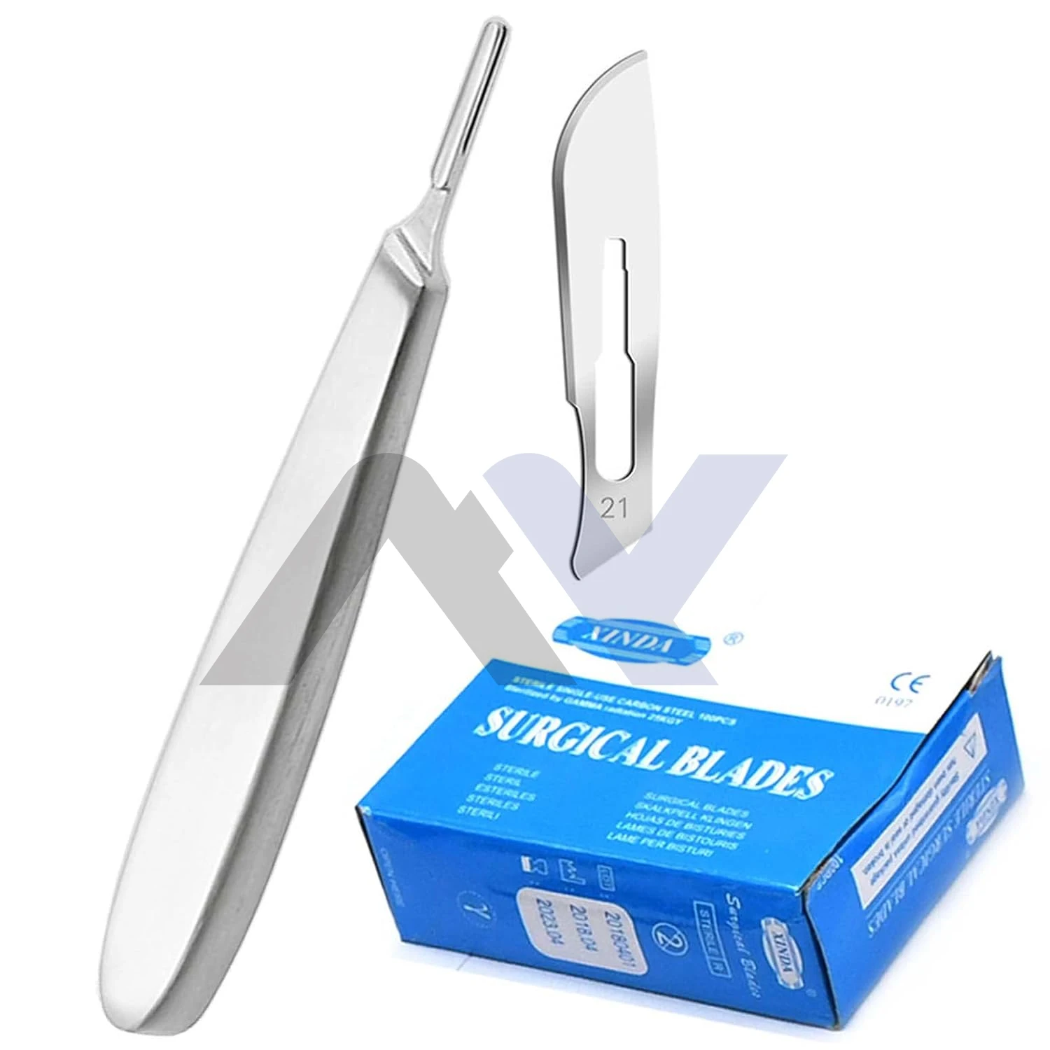 Scalpel Handle #8 Stainless Steel with 100 Scalpel Blades #21 Carbon Steel Individually Packed Replacement Blades