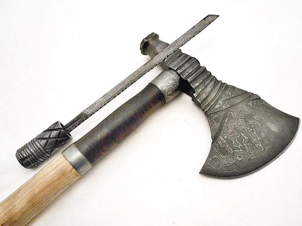 Handmade Damascus Steel Tomahawk / SK Axe with Rose wood Steel Axe  Hatchet Outdoor Camping Tool  Hand Forged With  Cover