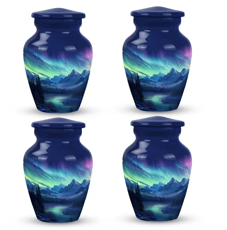 Northern lights Mountain Lake Urns For Cremation Ashes Modern Urns For Human Ashes Keepsake Decorative Urns For Ashes Night Sky