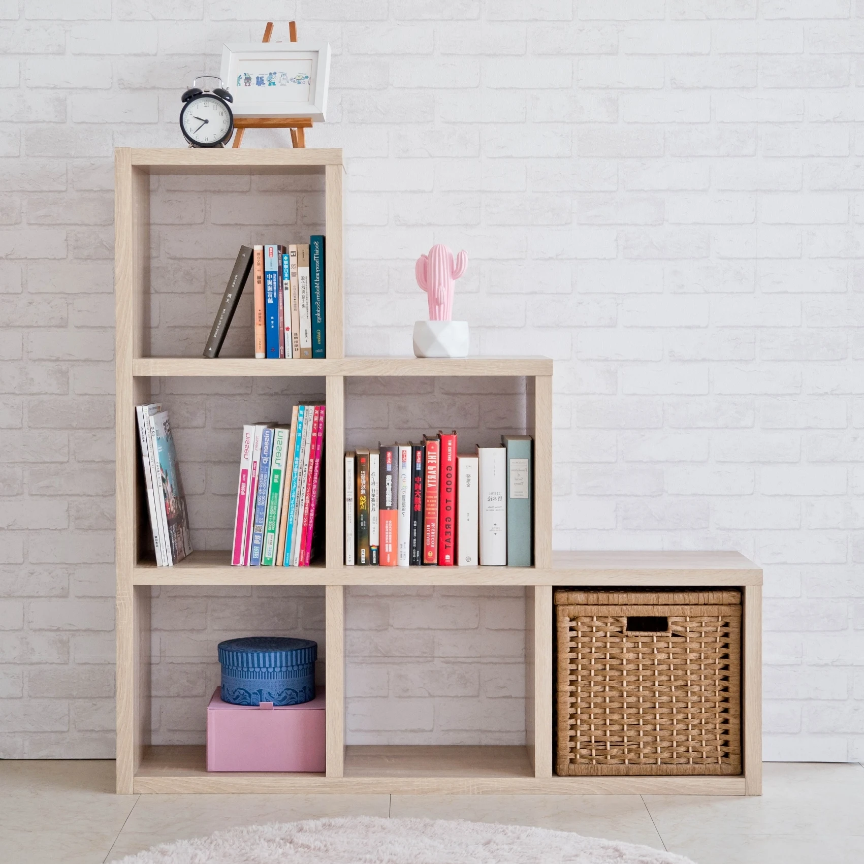 Oak color Ladder Storage Bookshelf