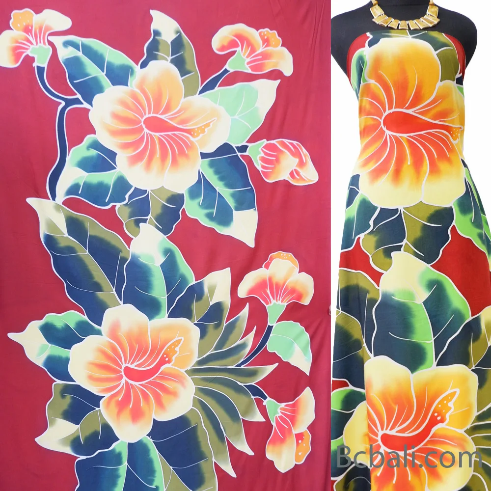 Summer Top Dress Women Fashion Daily Clothes Rayon Hand Painting Tropical Flower Beach Clothing from Bali