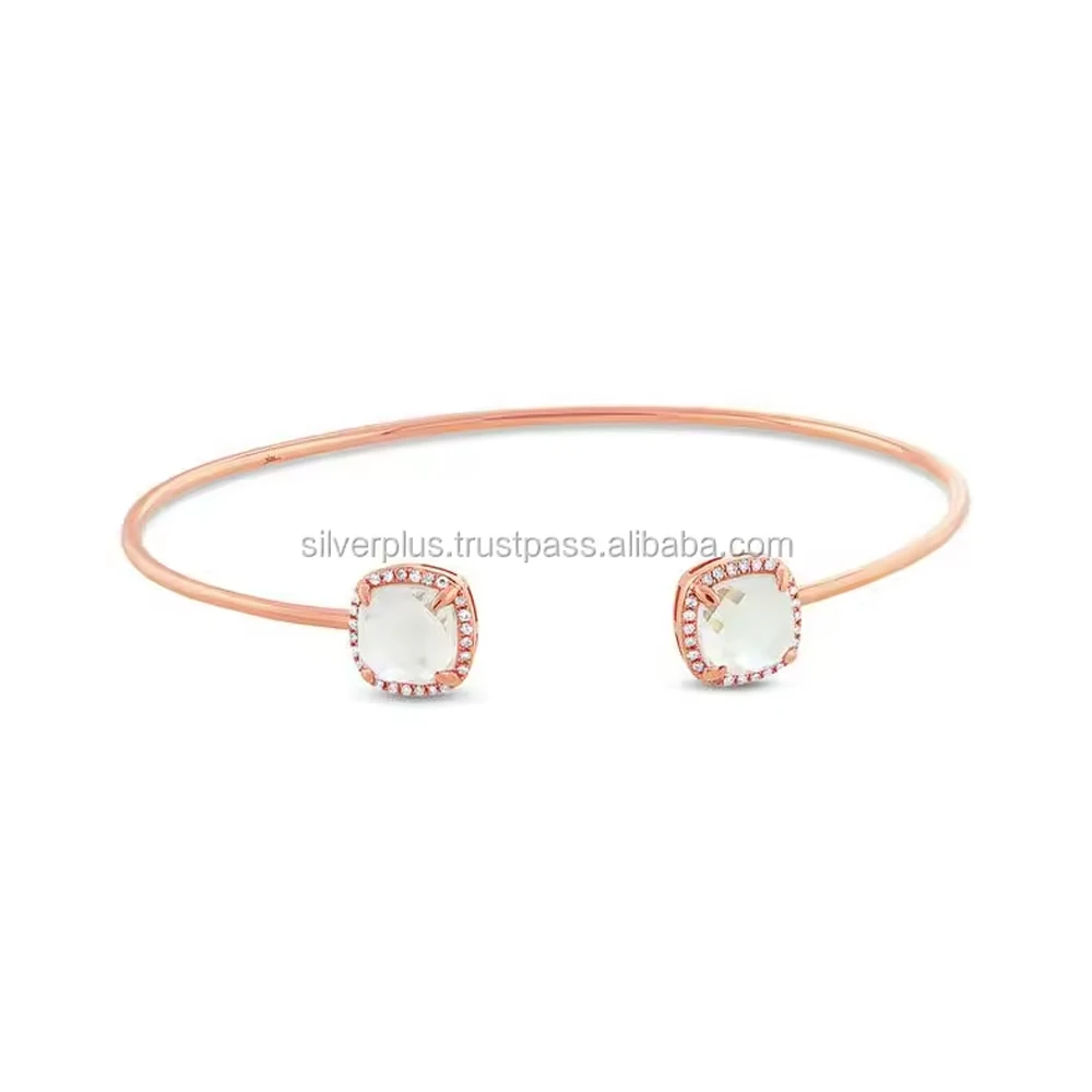 Indian Manufacture of 18kt Solid Pink Gold Diamond Open Bangle Bracelet Fine Indian Jewelry