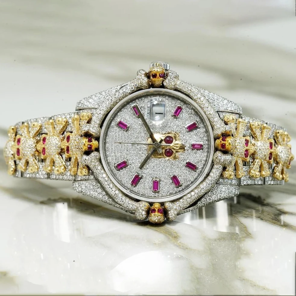 Glittering Marvels Skull Designed Diamond Bezel Watches, Assortment Perfect Harmony Bezel Watch, Unisex Watches for Fashionista