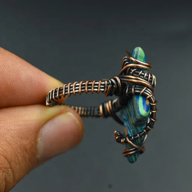 Star Shaped rainbow Glass Aura Magical Wire Wrapped unicorn Star Ring Summer Surf Blue Flash Wire Wrap Women Ring