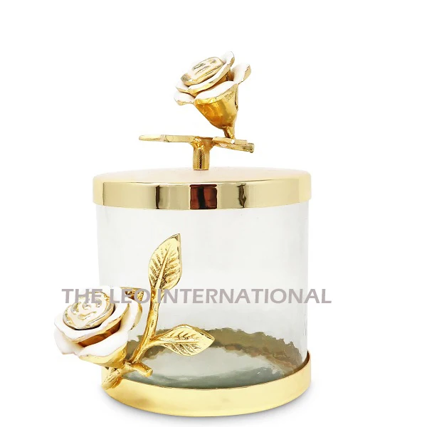 New Canisters Sets Metal Brass Stainless Steel Glass S 4X8 M 4X10 L 4X12 Inch 100% Airtight Gold Plated Flower Kitchen Ware