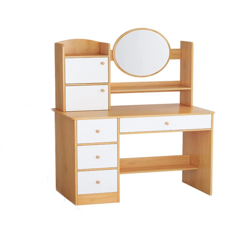 Bedroom Small Storage Cabinet Integrated Vanity With Drawers, Mirror And Stool Wooden Dressing Table Set
