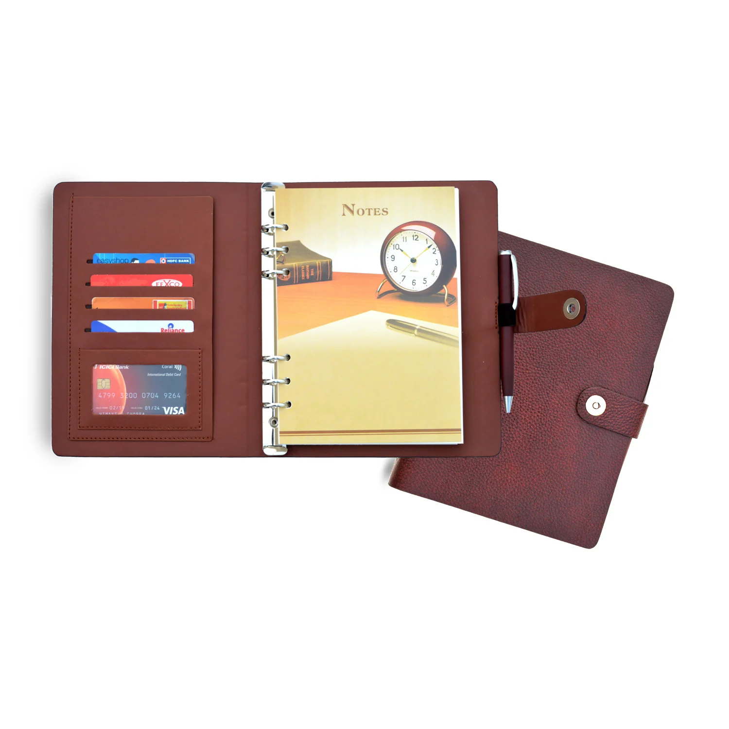 Classic A5 Paper Size Hard Cover Journal Pu Leather Cover Button Lock Pen Loop College Ruled Notebook Writing Travel Office Use