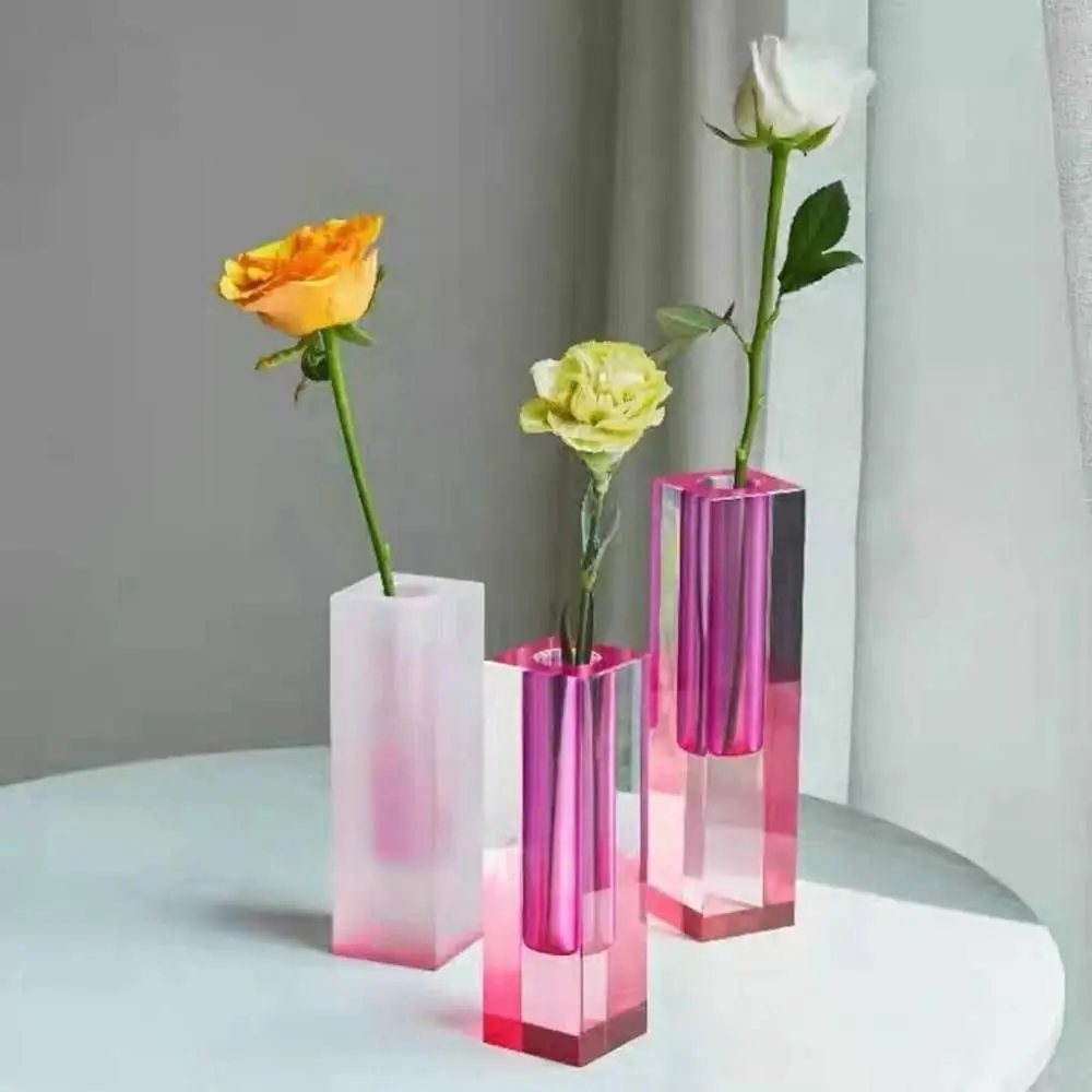 Modern Square Clear Rectangular Rainbow Plant Acrylic Vase For Wedding Flowers Geometric Centerpiece Decoration