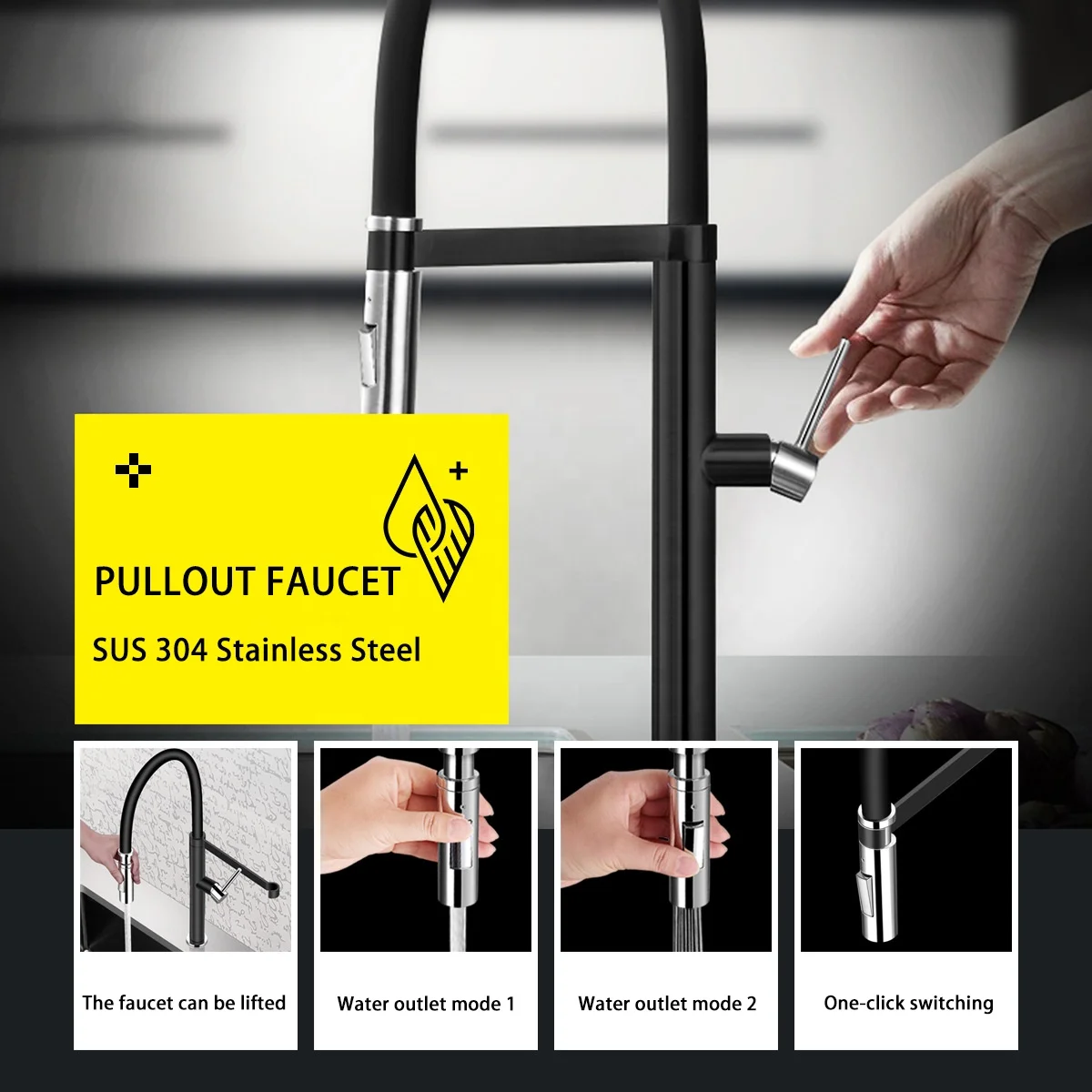 Hot Cold Faucet Drain Auto Single Washing Basin 304 Stainless Steel Cabinet Bar Single Basin Black Nano Step Kitchen Sink