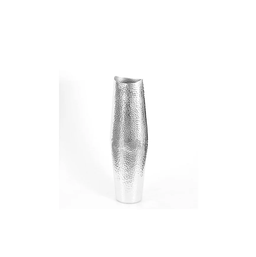 Premium Quality Stainless Steel Hammered Silver Color with Brass Flowers Design Flower Vase for Home Interior Party Decoration