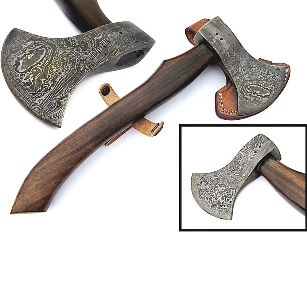 Damascus Steel American Style Axe with Leather Sheath / Wholesale Hand Made Damascus Steel Axe For Regular Use