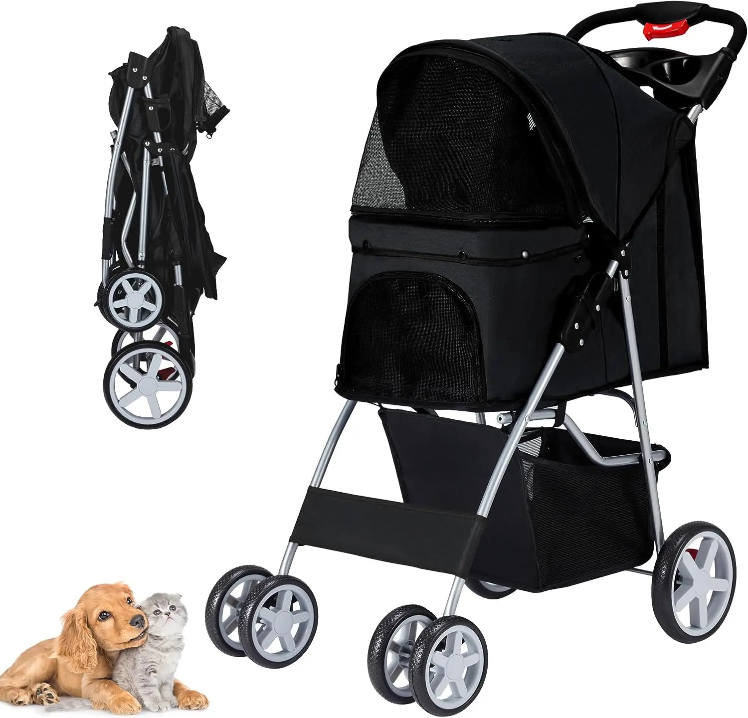 TH-PSP-401 Wheel Pet Stroller Cat Stroller Lightweight Foldable Portable Compact Jogger Pet Gear Puppy Travel