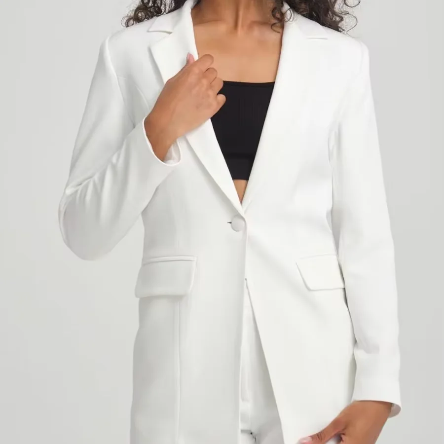 High quality elegant white color Slim-Fit women v-neck suit trendy fashion women suit best product with worldwide shipping
