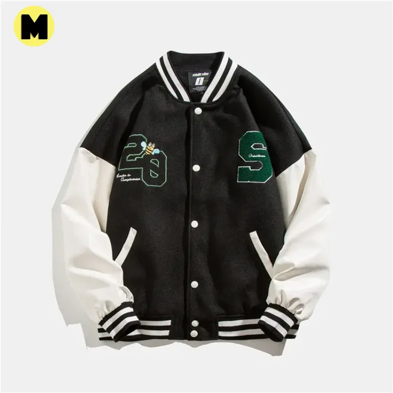 Custom Logo Black & White Chenille Patches Winter New Design Button Up Letterman Varsity Jacket For Men