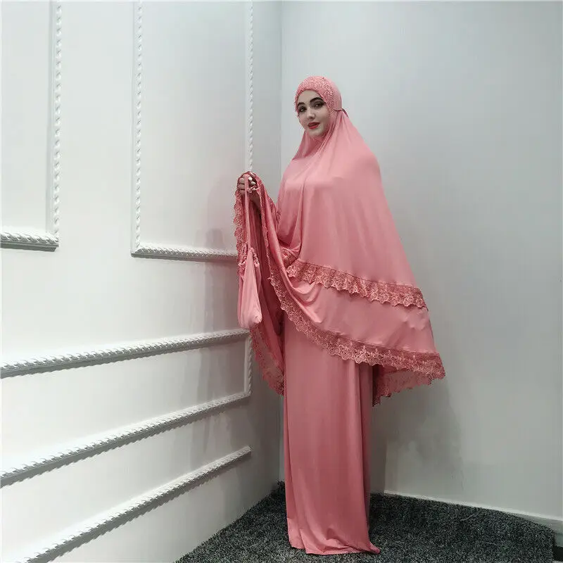 Ramadon collection prayer two piece set hijab abaya dress with lace design jilbaba telekung
