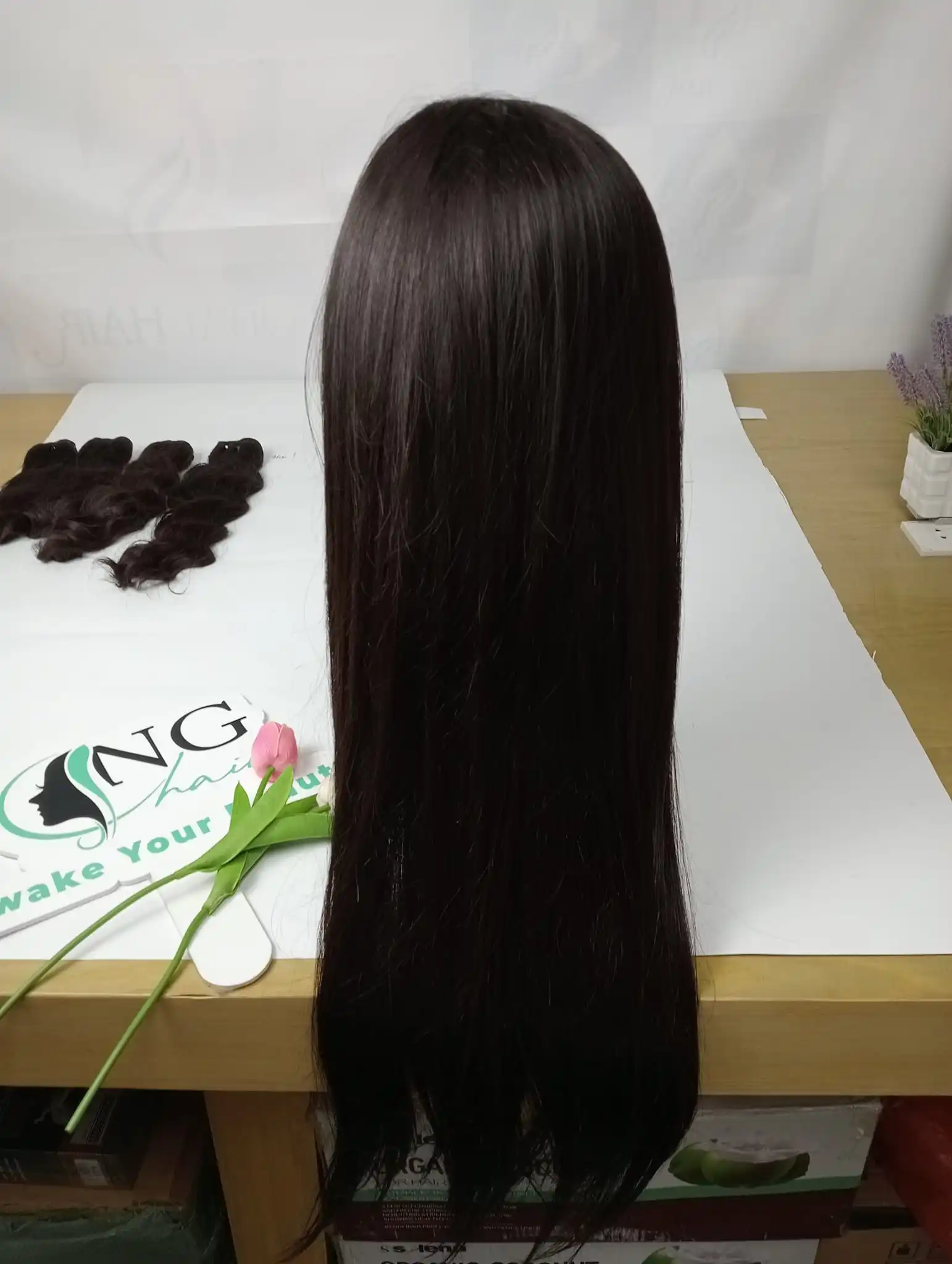High quality Human raw hair wig customized density and color bonestraight wig HD Lace/ transparent lace made in Viet Nam 2024