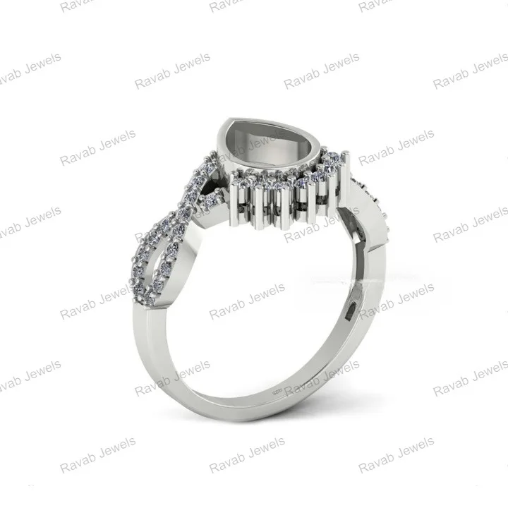 Gold Plated Sterling Silver Semi Mount Ring 6x8mm Pear Empty Blank Mountain 18k DIY Base Setting Bezel Without Stone For Inlay