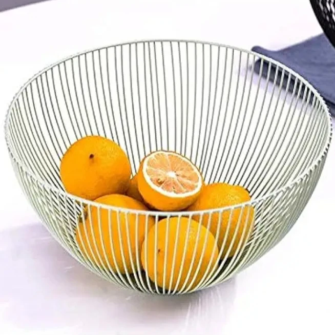 Classic design fruit Basket Houseware round Shaped Silver color Metal Container storage basket fruit & vegetable storage baskets