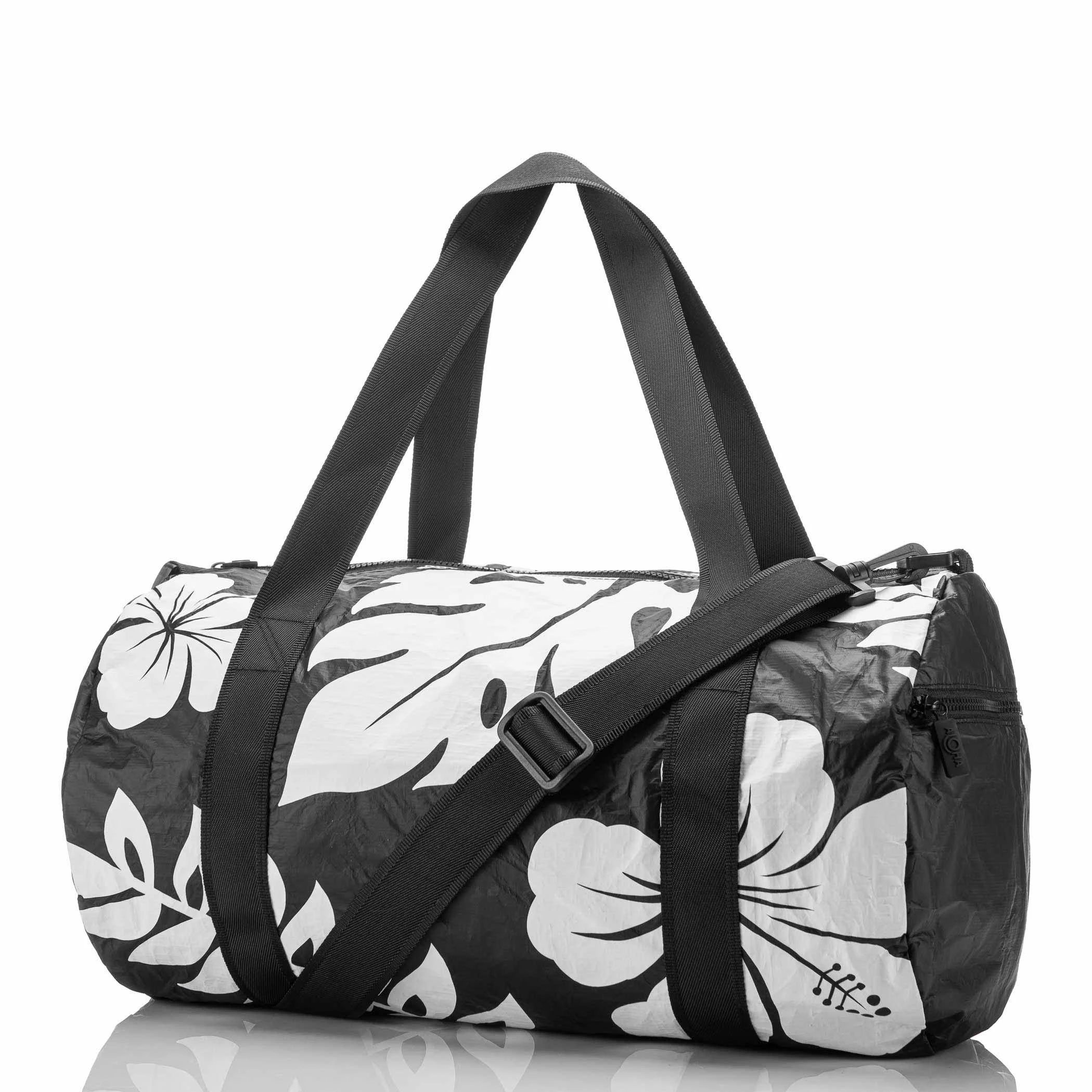 black with white flowers Duffel weekender beach Waterproof women Sports Duffle Travel tyvek shoulder bag tyvek bag zipper