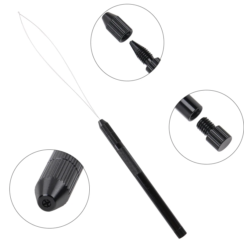 Hair Extensions Loop Needle Threader Wire Pulling Hook Tool Plastic Handle Pulling Loop Needle Micro Beads Threader for Hair Ext