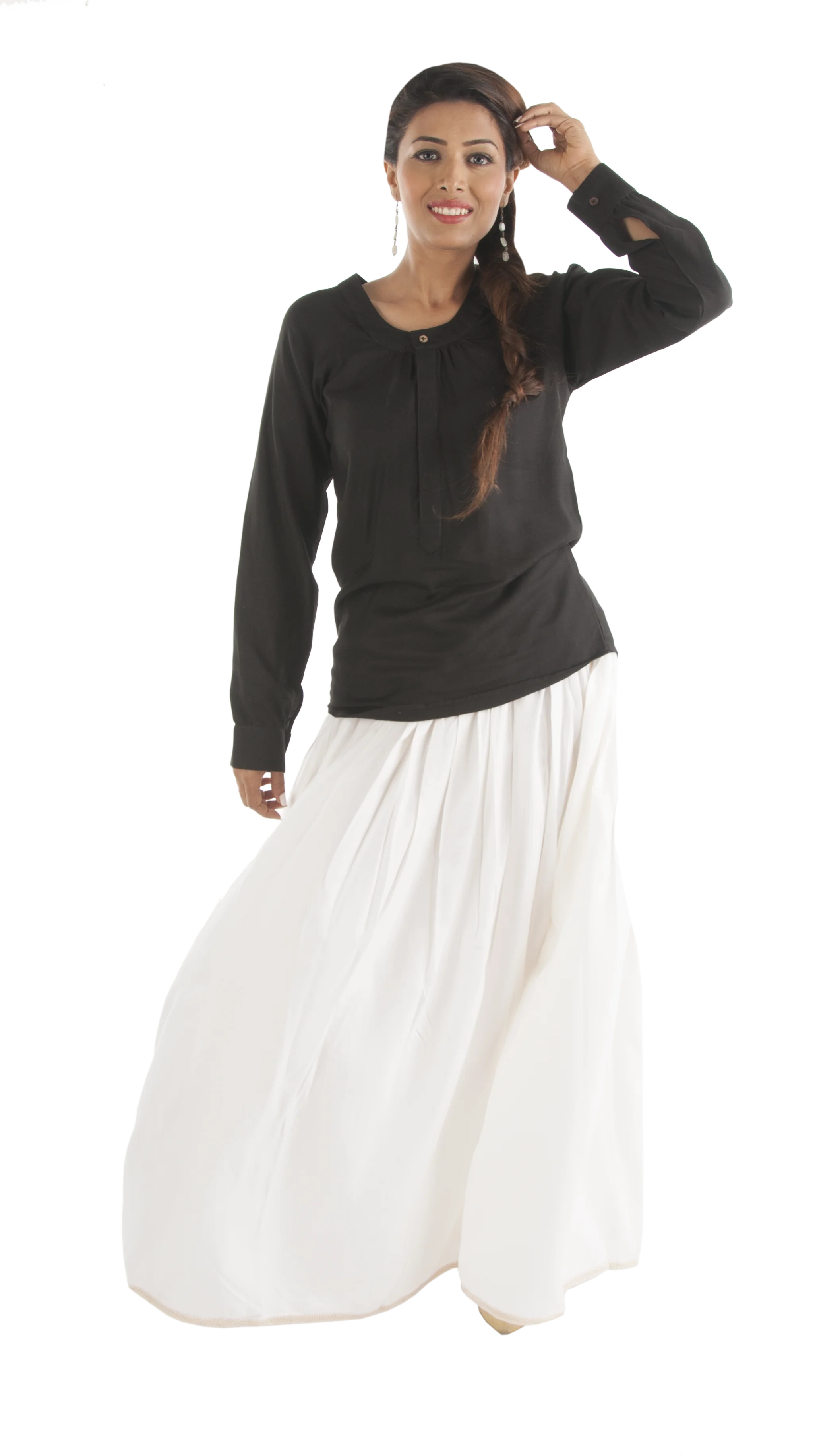 Fashionable and Beautiful White Color Long Skirt with Elastic Waist Band for Young Girls and Women available at Best Price