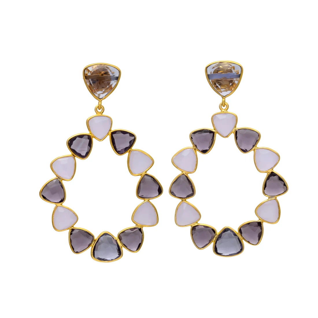 Explore Latest Exclusive Gemstone Multi Hydro Design Trendy Gold Plated Brass Drop Earrings