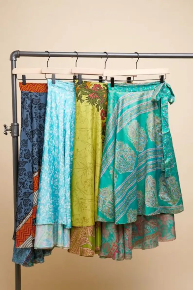 Wholesale Indian Silk Long Wrap  Wholesale Lot of Maxi Skirt Bohemian Skirts Hippie Silk Sari Skirts For Sale