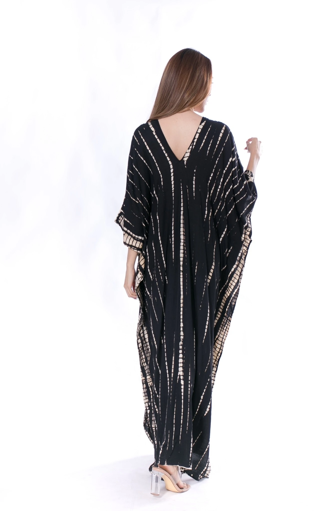 Free Size Printed Pattern Tie Dye Summer Dress Women Casual Stripe Batwing Plus Size Boho Clothing in Black Color