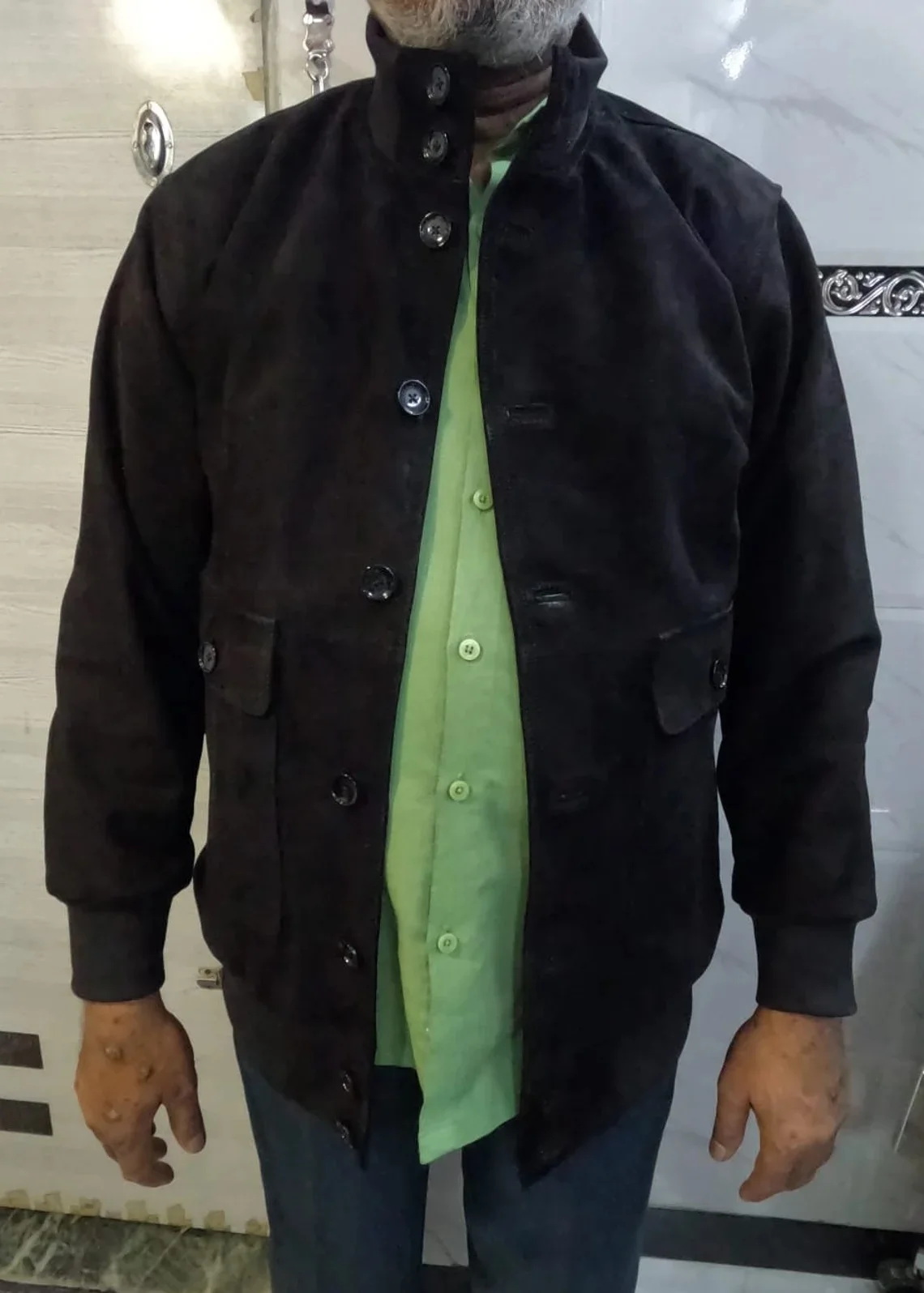 Mens Suede Leather Jacket BLACK Slim Fit Biker BOMBER Suede Jacket Celebrity COWBOY Soft Suede leather Jacket