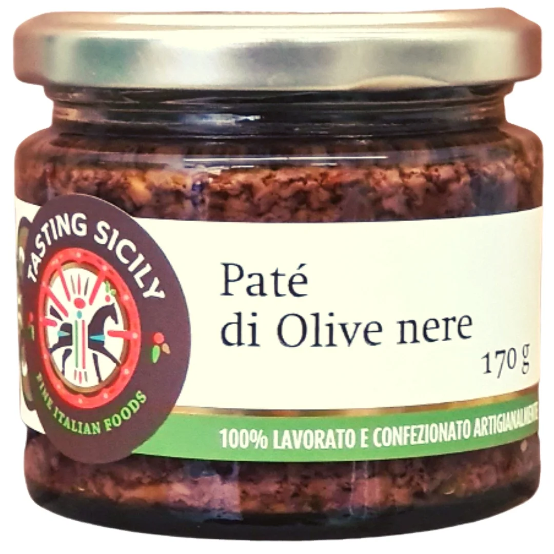 Made in Italy high quality ready to eat preserved food jar 170 g salty black olives spread for condiment