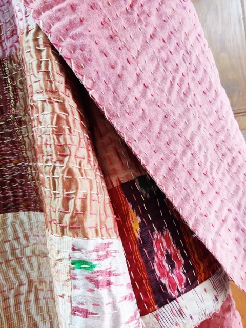 Silk Patola Patchwork Indian Kantha Quilt Bedspread Throw Blanket Handmade bedding throw kantha quilt Silk Patchwork bedspread