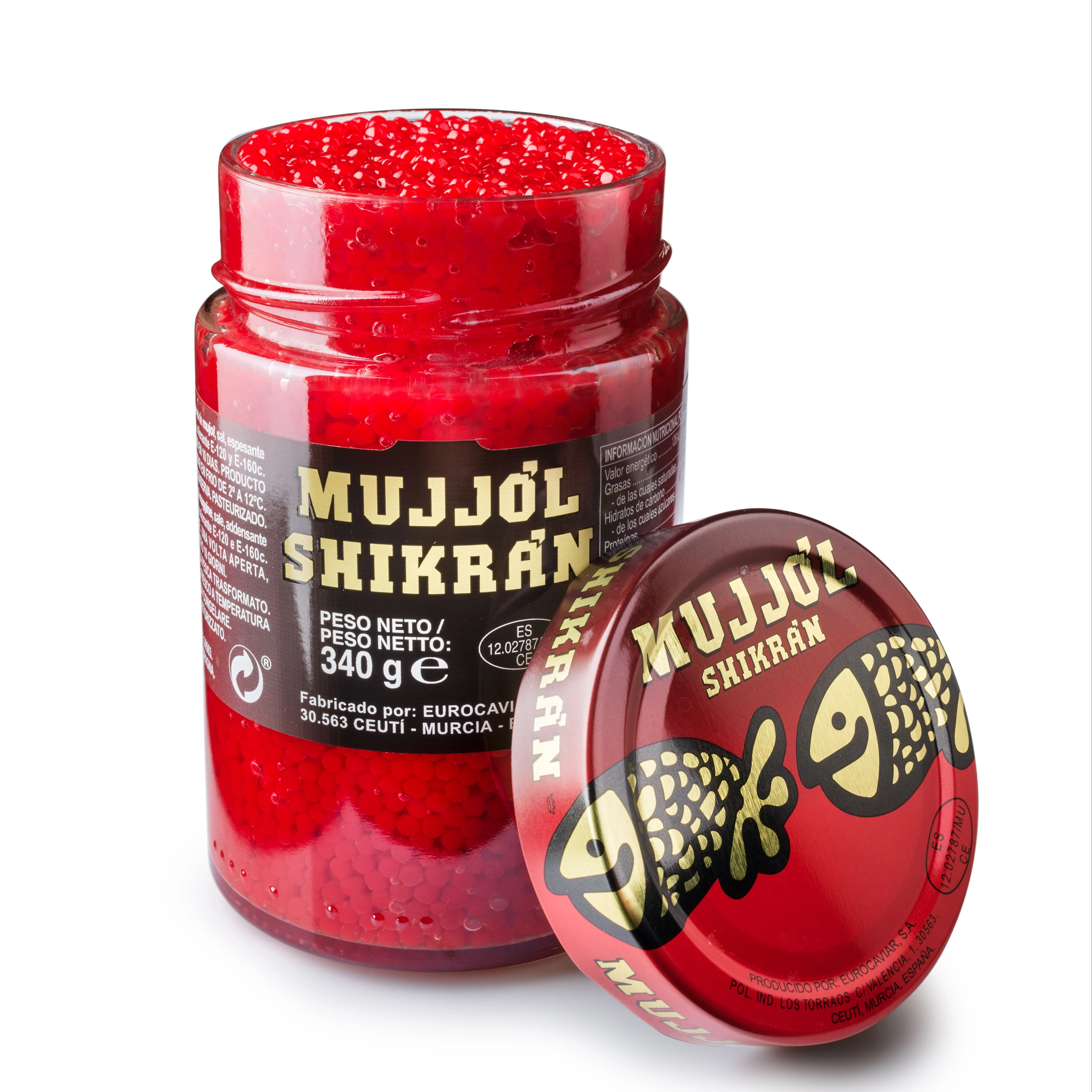 Top quality Spanish 340g smoked herring and mullet roes in red spheres for food service