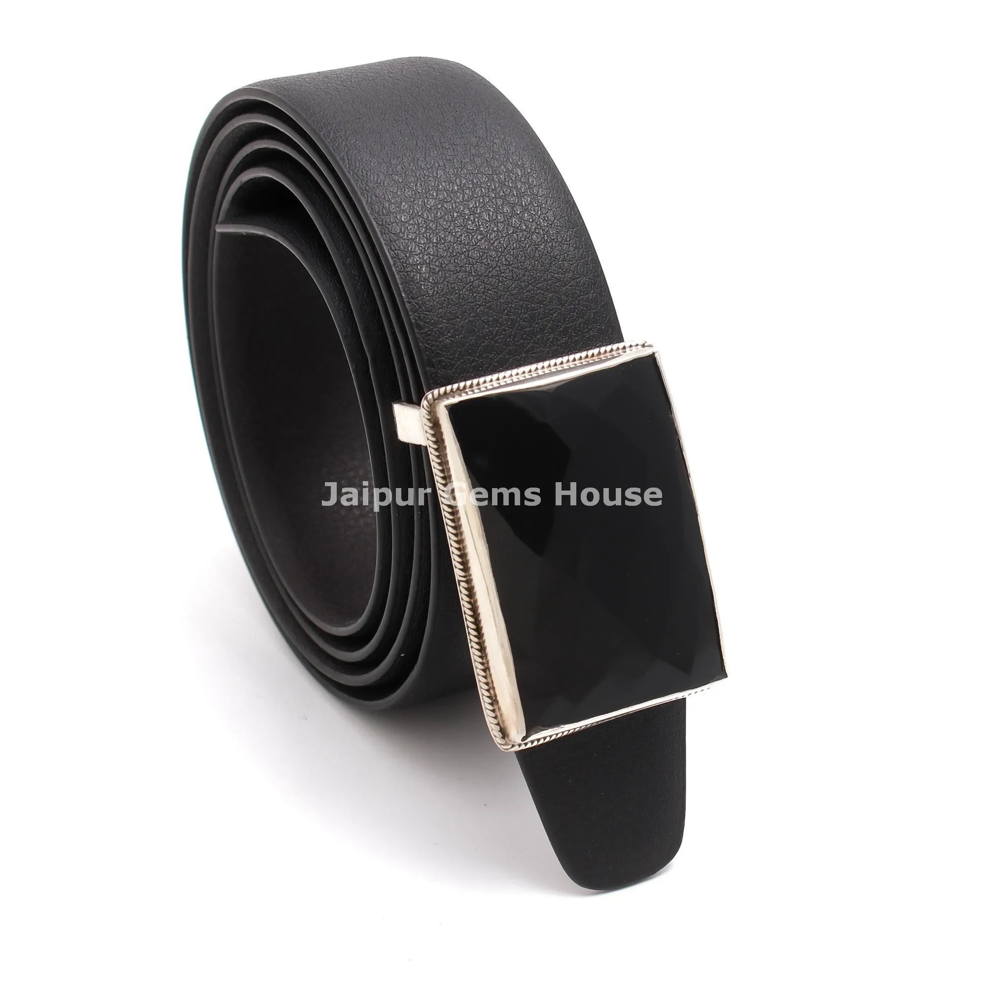 Natural Black Onyx Gemstone Sterling Silver Buckle With Leather Belt, Western Cowboy Belt Buckle, Groomsmen Gifts  nGift For Him