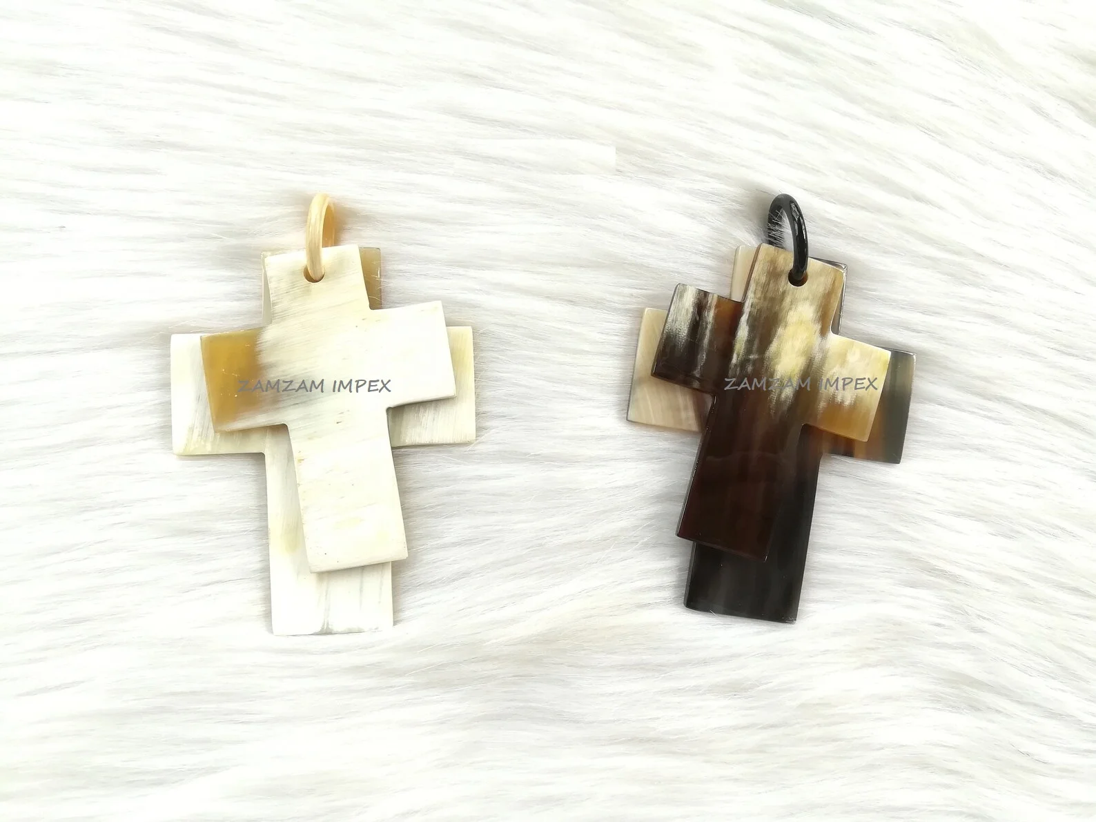 Unisex Gold Plated Cross-shaped Buffalo Horn Pendant Necklace Pearls Diamonds Amber Religious Christian Style Weddings Gifts