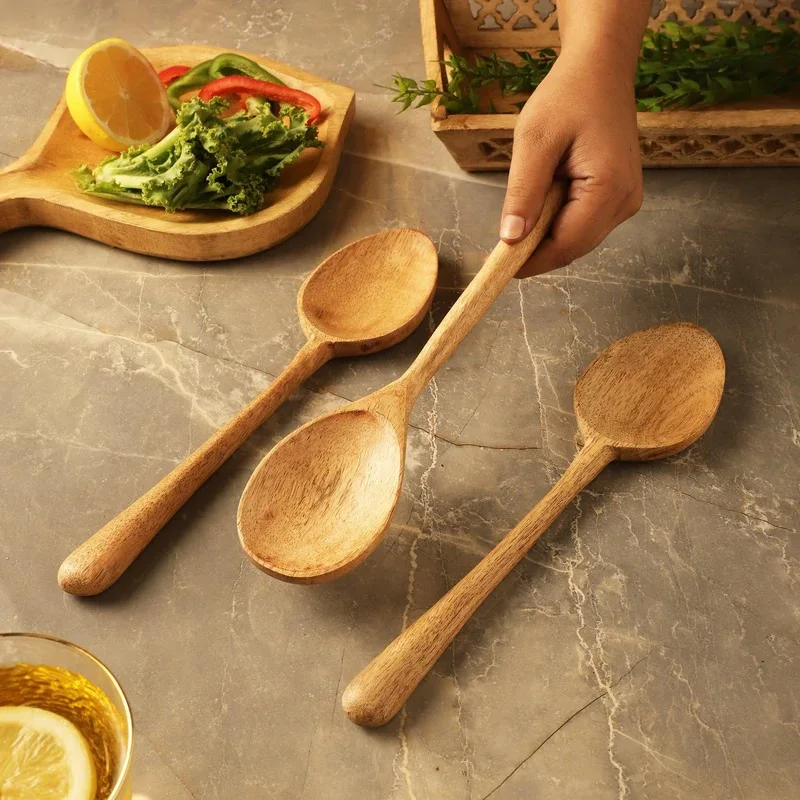 Export Quality Mango Wooden Cooking Spoon & Spetula Set Kitchen Tools Shiny Polish Handmade Dinner Serving For Home & Kitchen