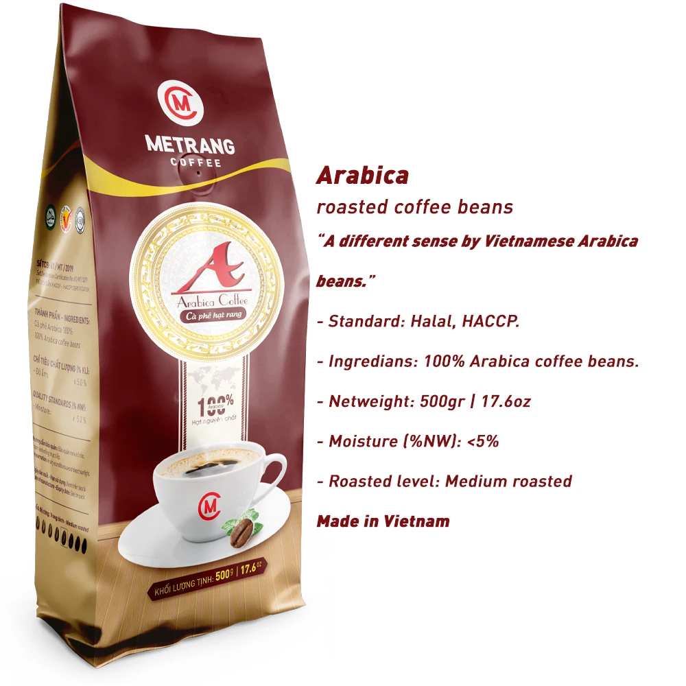 Arabica roasted coffee beans with Medium Roasted Type Caffeinated Arabica Whole beans Coffee From Vietnam In Bag Packaging