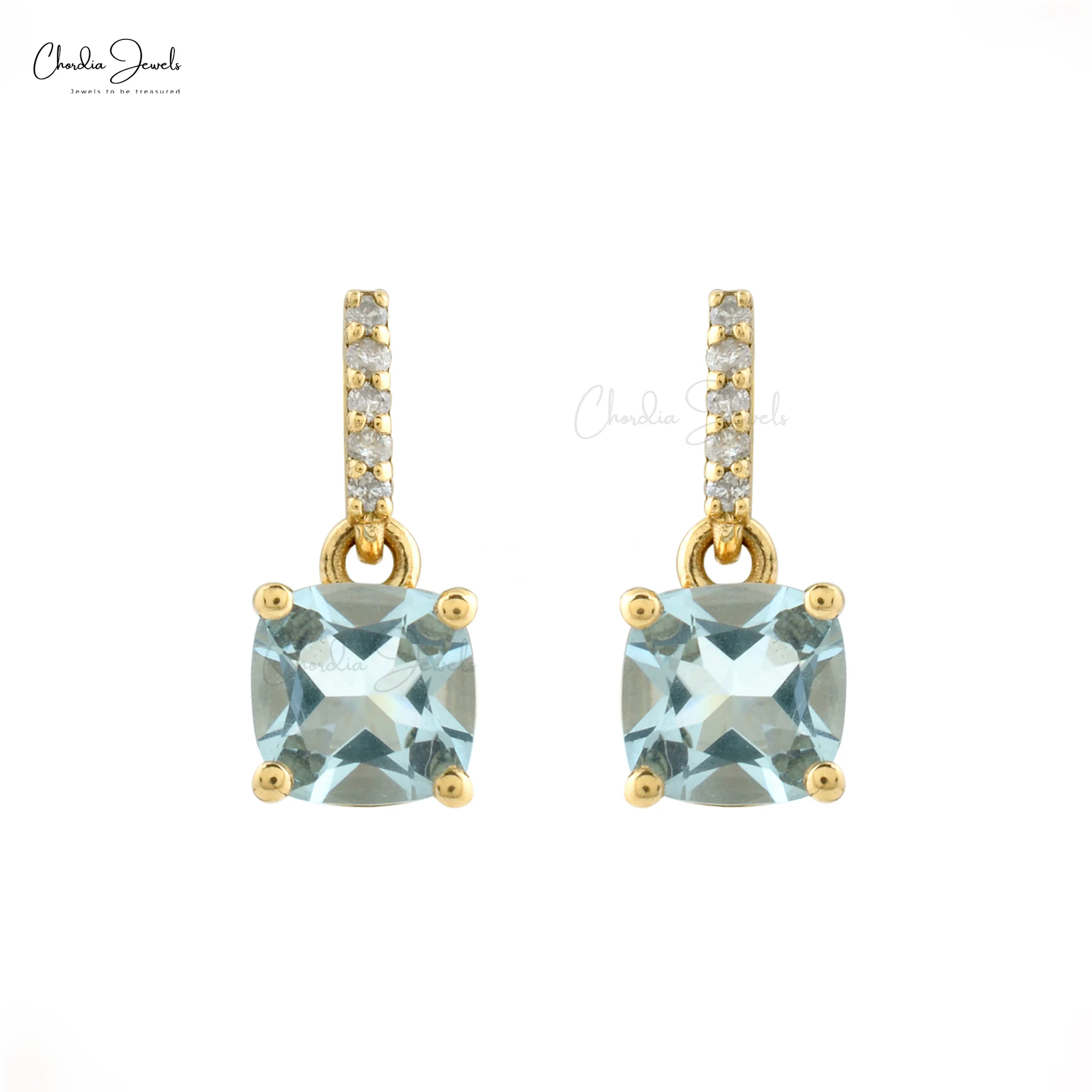 Best Seller 2TCW Real Aquamarine Dangle Anniversary Gift Earrings 14k Yellow Gold Diamond Accented Earrings At Reasonable Price