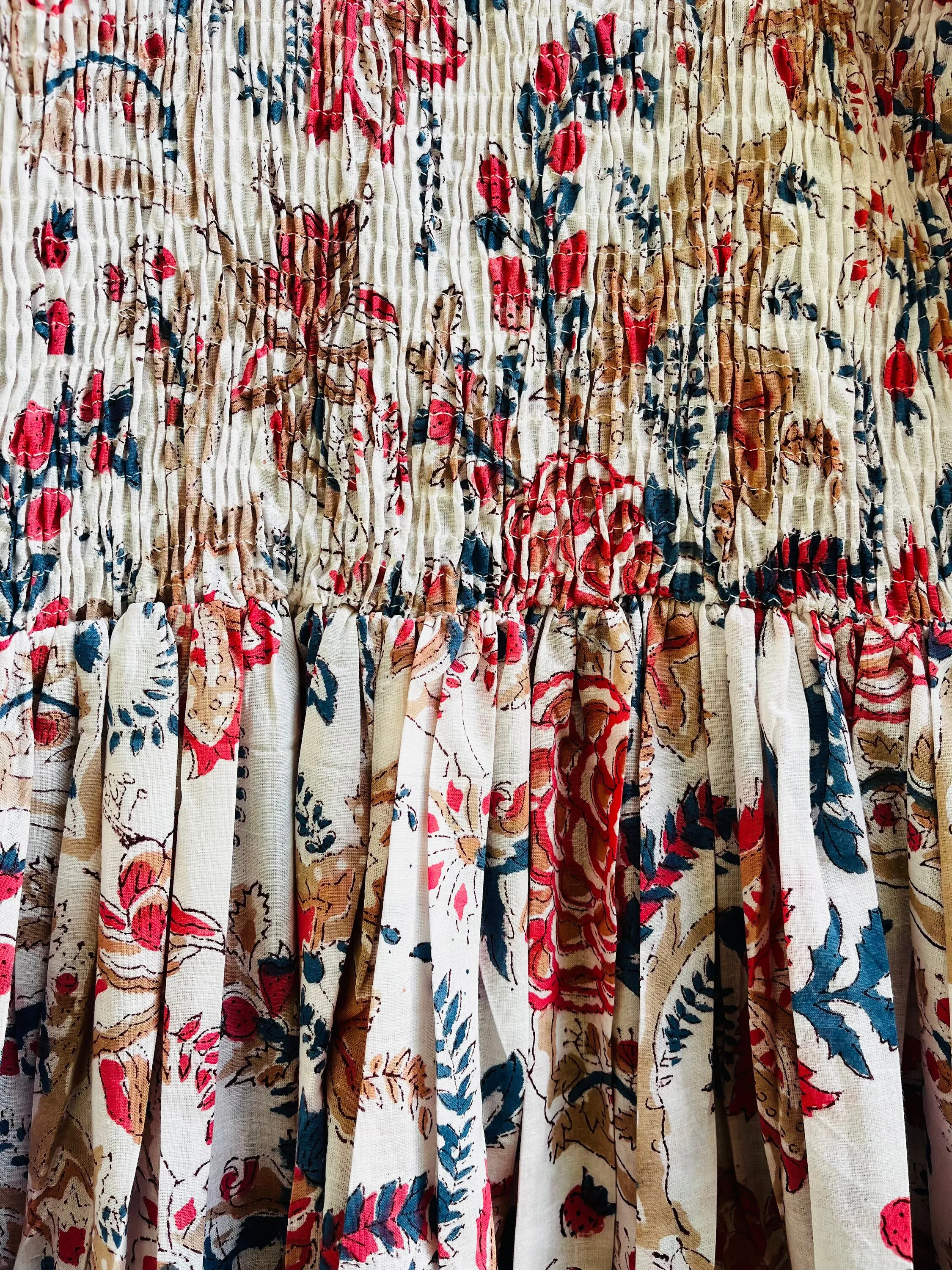 Pink Block Printed Tiered Dress with Lace 100% cotton fabric both causal and formal wear 3/4 sleeves at wholesale rate