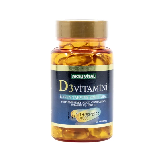 Aksuvital Vitamin D3 1000 IU Softgel 650 mg x 60 Softgels Best Quality Natural Healthcare Supplements Adults Herbals Supplements
