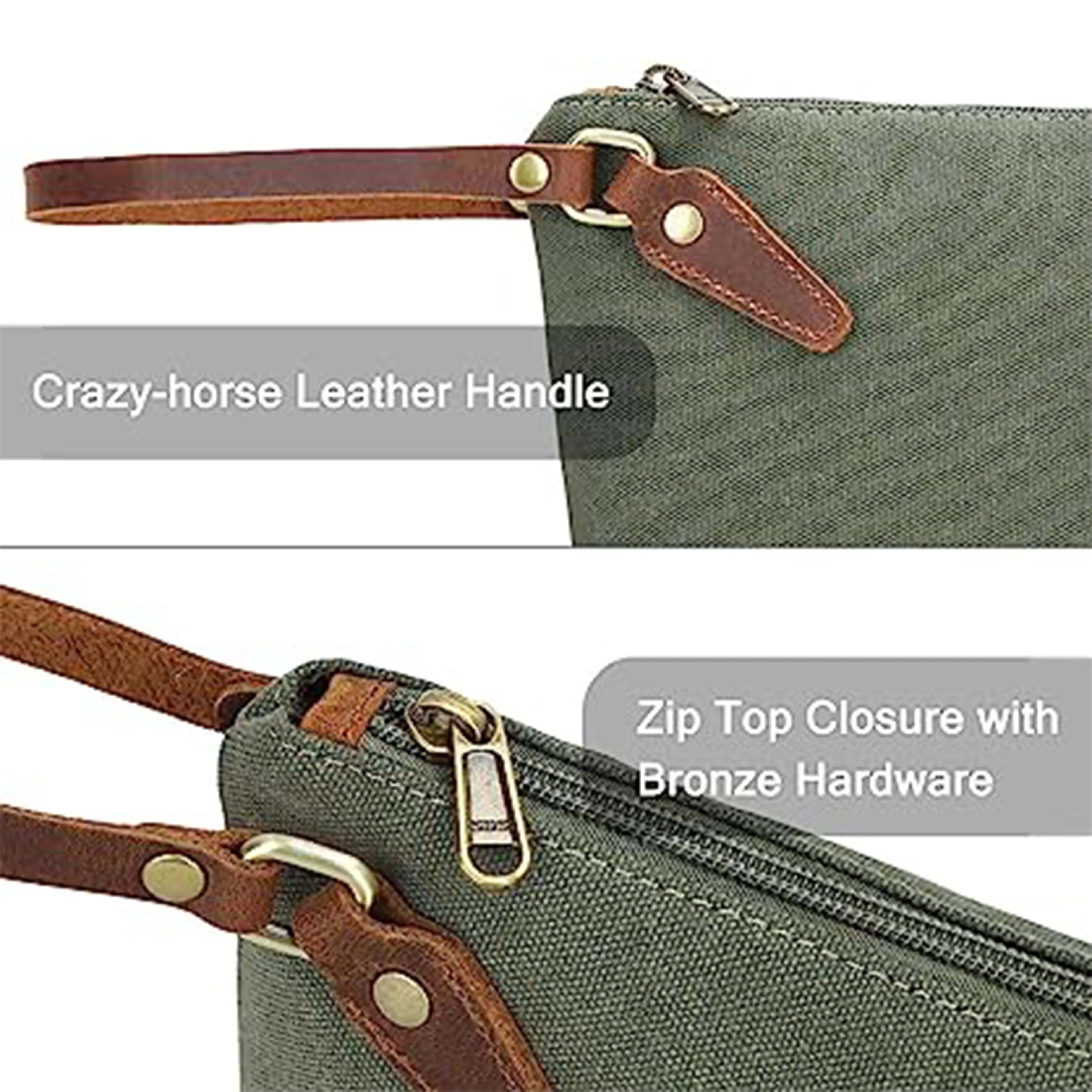 Canvas Clutch Purse Wristlet Pouch Wallet Large Makeup bag with Leather Strap Phone Handbag for Women Men