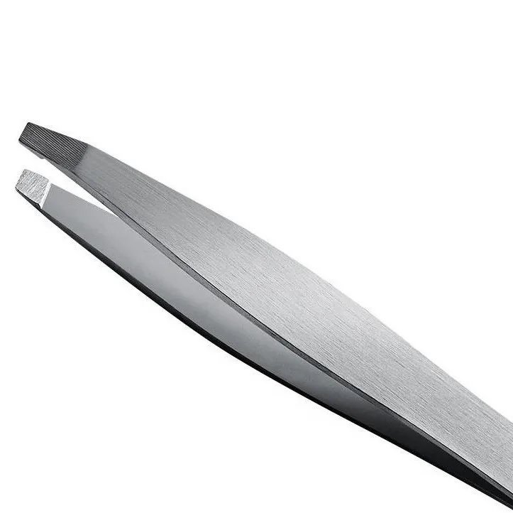 Premium Quality Straight Tip Sand Finish Stainless Steel Slanted Eyebrow Tweezer OEM Private Label Silver Color Beauty Tools
