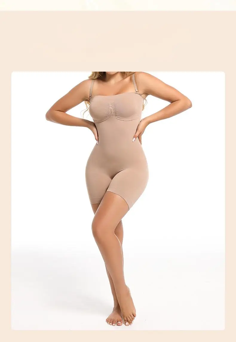 Recycle Nylon Removable Straps Tight Workout Off Shoulder Bodysuit Butt Lifter Hip Strapless Slimming Shorts Shapewear