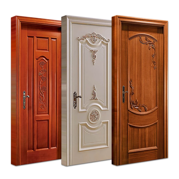 Modern indoor room wood panel doors classic design interior bedroom mahogany solid wooden door with frames