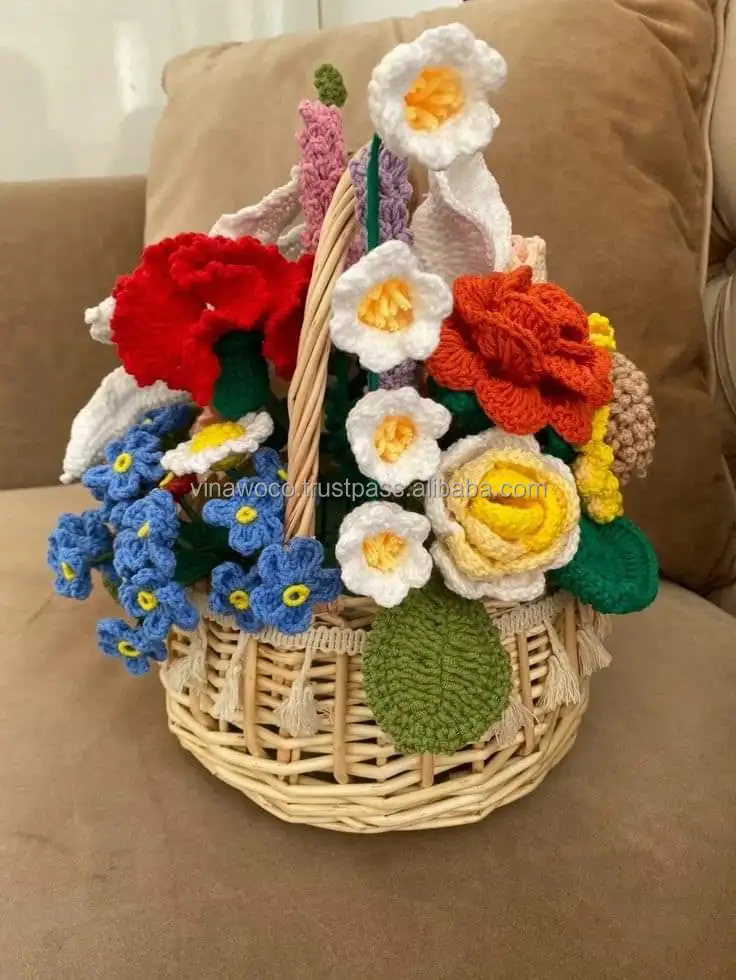 Handmade Flowers for decoration wedding artificial Amigurumi Crochet Flowers Vase Pots Decoration Flowers Articicial Amazon Amazon