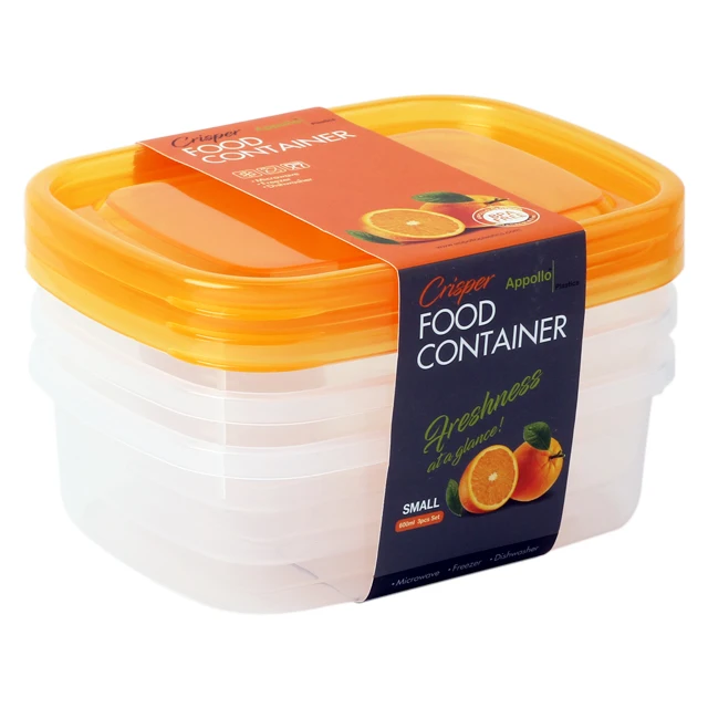 High Quality Food Packing Storage Square Box Plastic Container Crisper Large 3pc Set (1700ml)