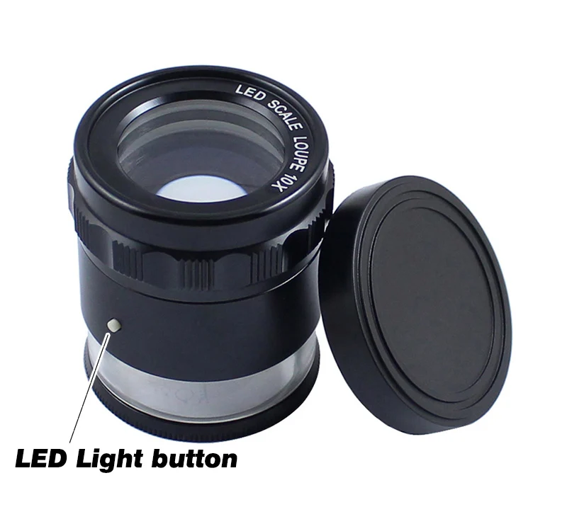 High Resolution Handheld Portable Magnifier 10X LED Metric Scale Reticle Loupe